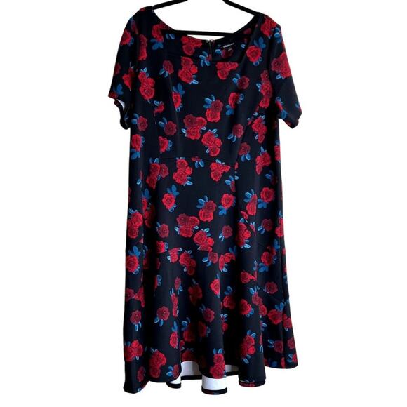Lane Bryant Fit & Flare Dress Women 20 Retro Pin Up Short sleeves Roses Floral - Picture 2 of 11